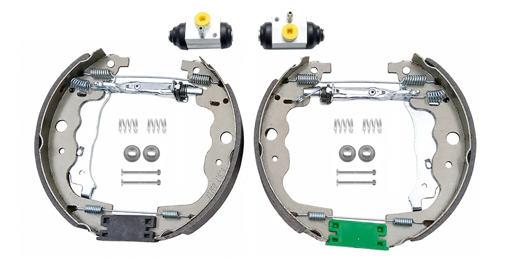 Kit de freno de tambor premontado TOP-KIT® 07687 de BSF con zapatas, ajustadores y muelles ensamblados y cilindros de freno incluidos, para Dacia Logan III