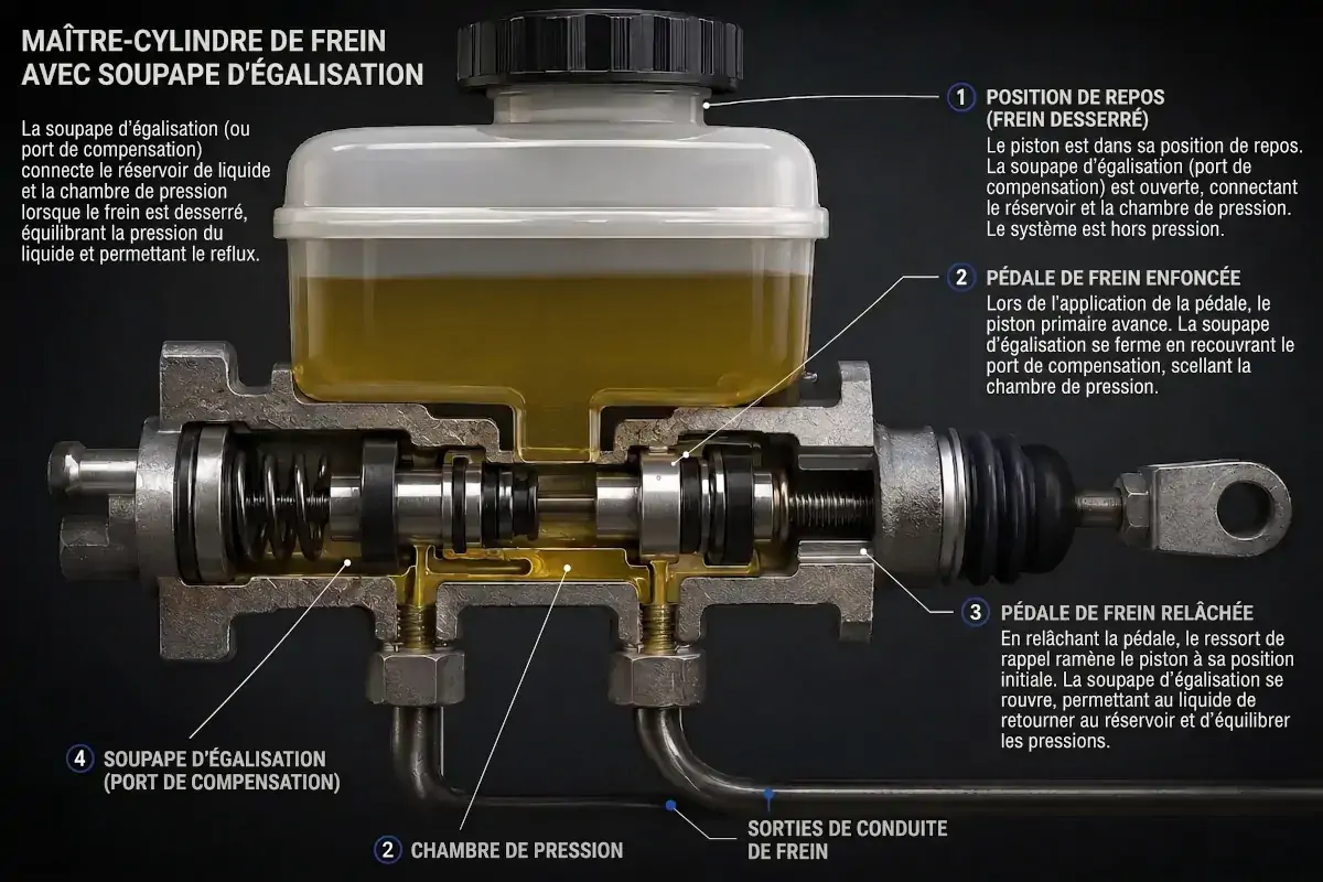 Maître-cylindre de frein avec valve d’égalisation pour systèmes de freinage